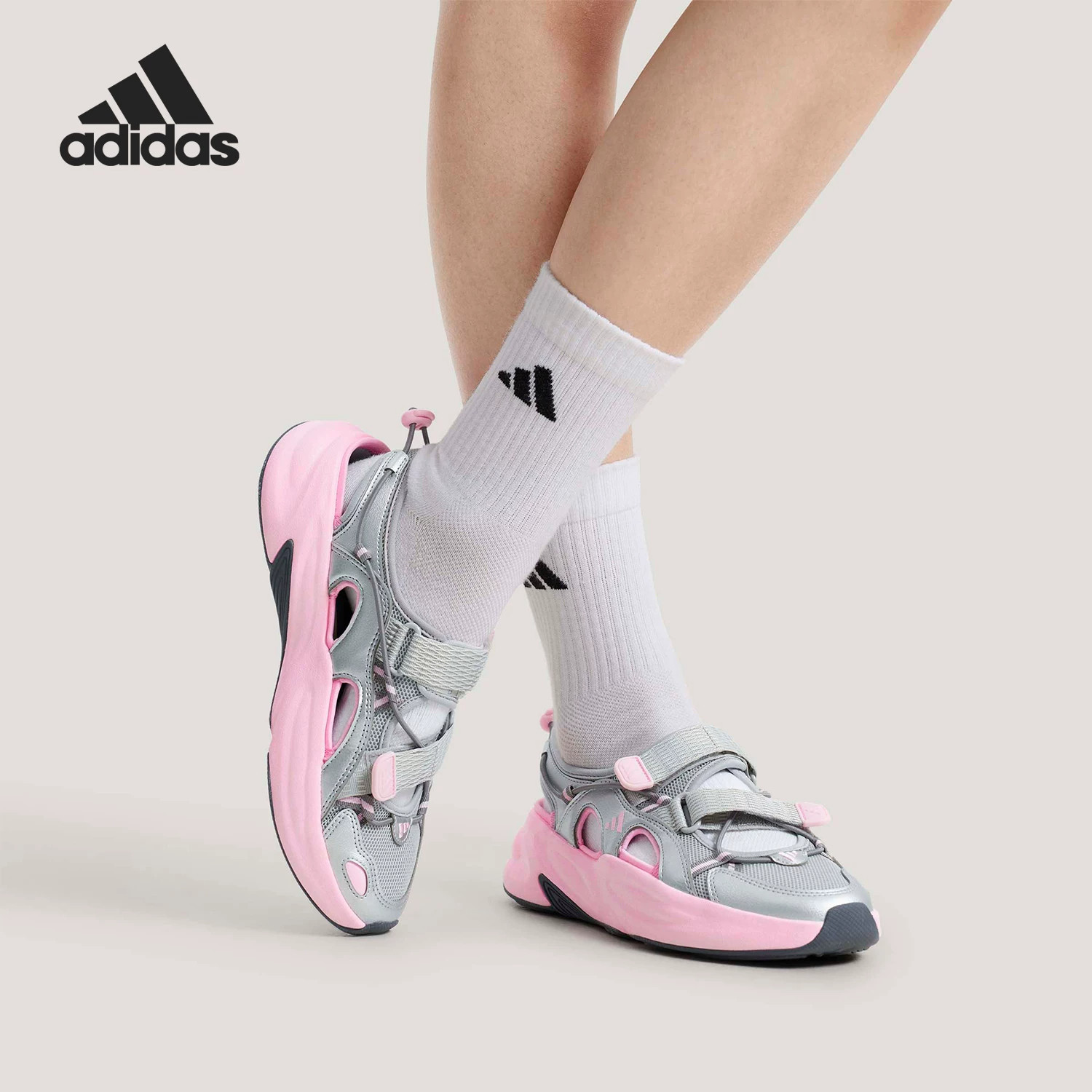 Adidas/阿迪达斯正品OZWAVE SANDAL男女经典魔术贴厚底凉鞋KH5740