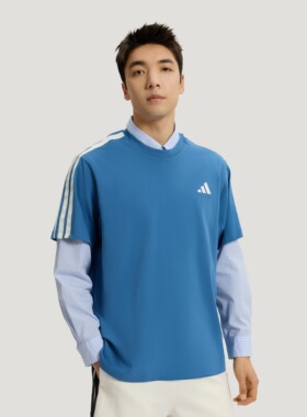 Adidas阿迪达斯男装短袖T恤26春夏新款运动型格宽松蓝色圆领半袖