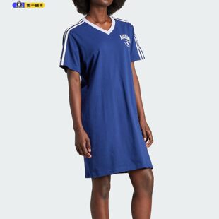 女运动休闲V领短袖 款 连衣裙IT9853 夏季 Adidas阿迪达斯三叶草正品