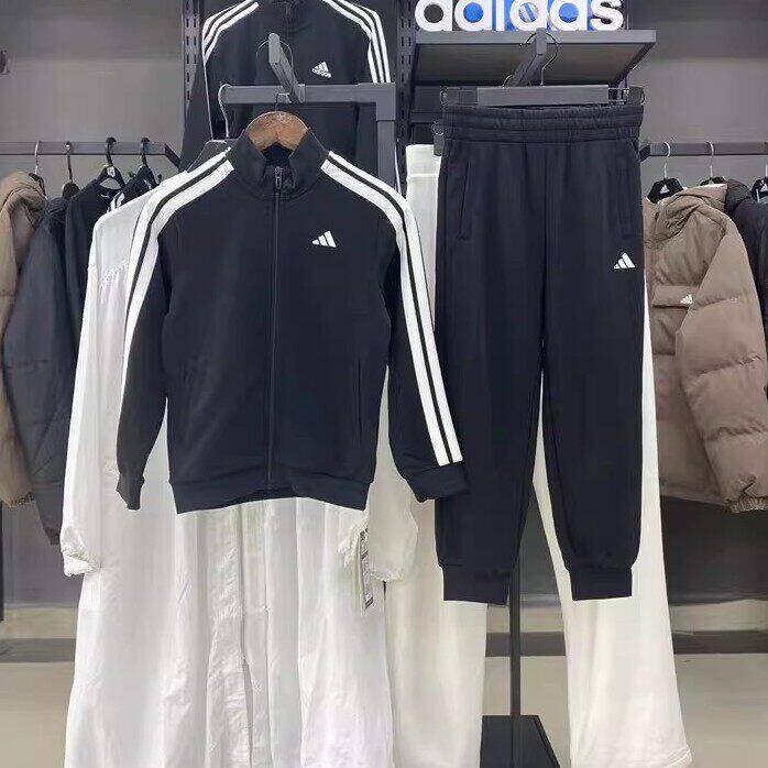 正品adidas/阿迪达斯儿童经典条纹立领运动夹克套装KC8475