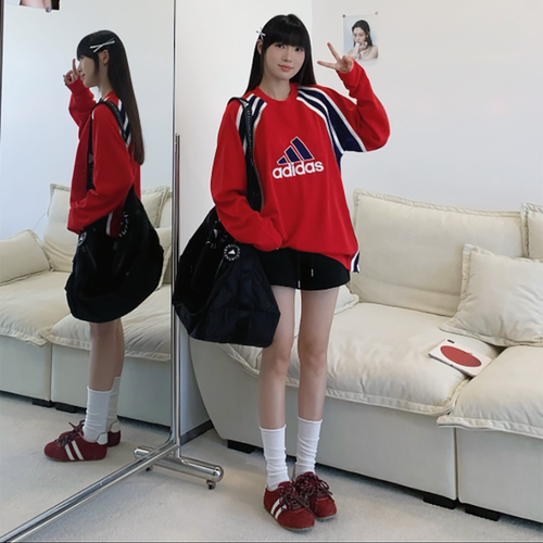 阿迪达斯三叶草男女2026夏款撞色透气网眼休闲运动长袖T恤 JD5376