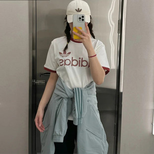 王鹤棣同款adidas阿迪达斯三叶草正品男女撞色logo短袖T恤KY8452