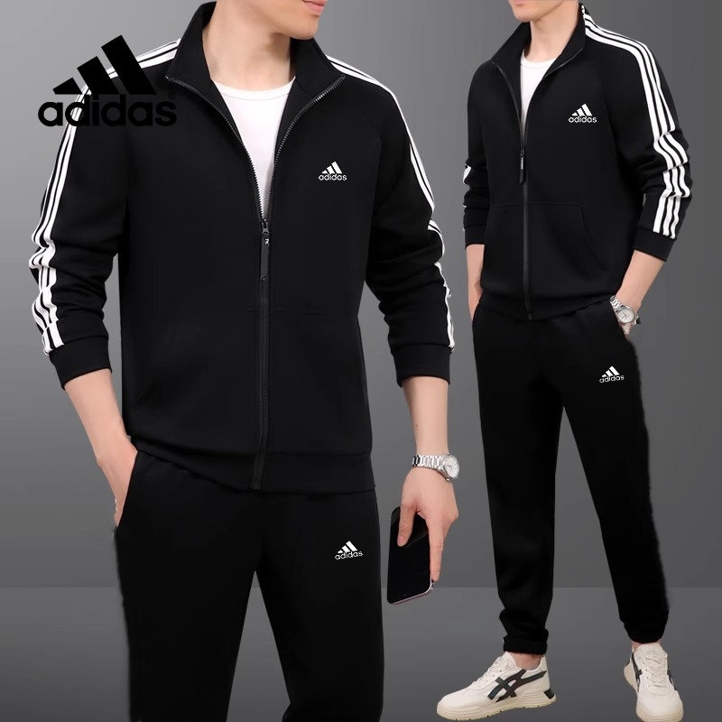 Adidas/阿迪达斯「两件套」男士运动套装秋针织透气跑步外套长裤