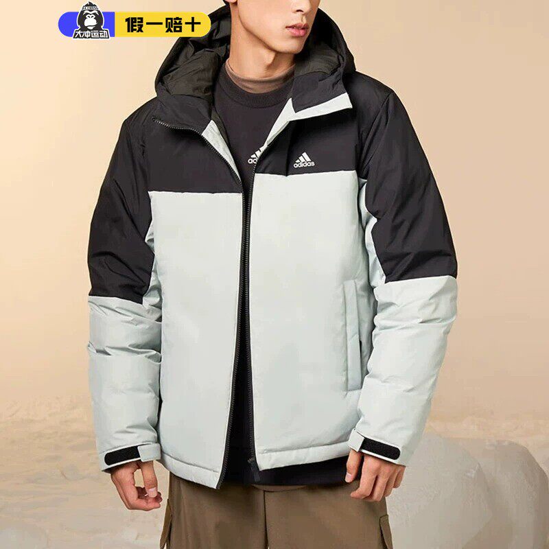 保暖连帽羽绒服阿迪达斯外套