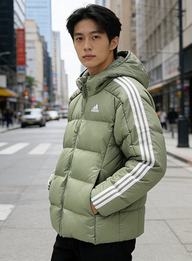 Adidas阿迪达斯男款羽绒服2025冬季加厚面包服保暖连帽外套JN7479