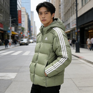 Adidas阿迪达斯男款羽绒服2025冬季加厚面包服保暖连帽外套JN7479