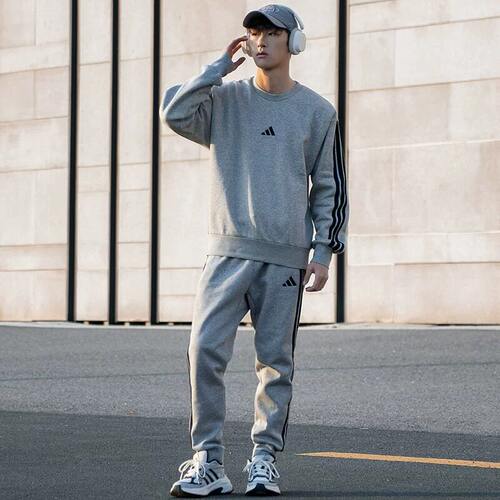 Adidas阿迪达斯运动套装男2026新款加绒卫衣加厚长裤保暖夹克裤子