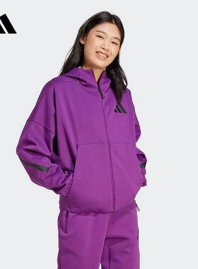 Adidas阿迪达斯紫色外套女装2024冬季黑标ZNE连帽运动夹克 JD3990