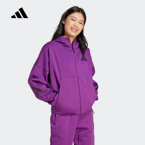 Adidas阿迪达斯紫色外套女装2024冬季黑标ZNE连帽运动夹克 JD3990