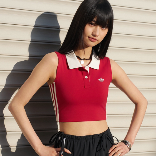 POLO领无袖针织运动背心女装新款adidas阿迪达斯正品三叶草KY5695