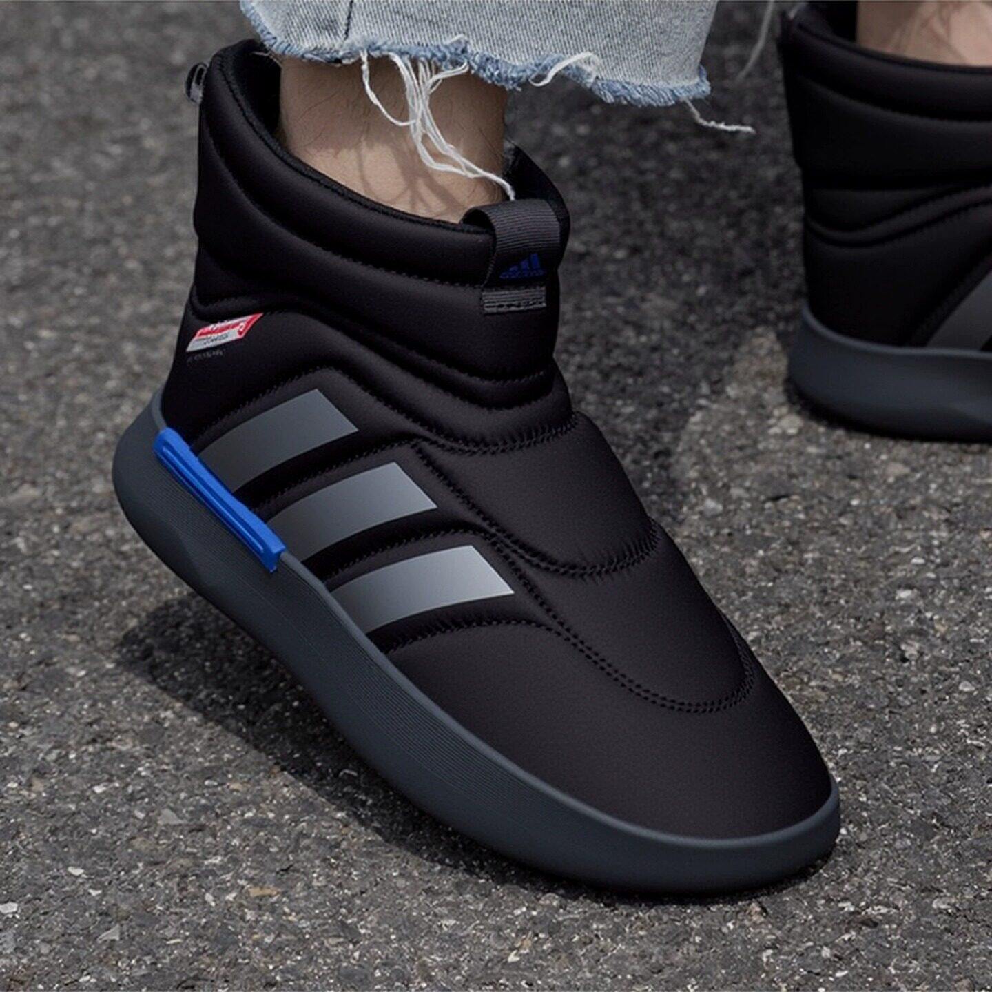 正品Adidas阿迪达斯雪地棉鞋男女新款一脚蹬高帮保暖面包鞋JR0067