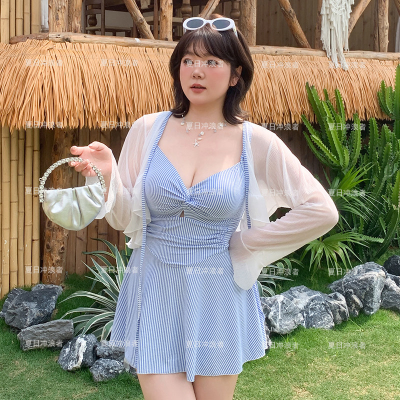 微胖女孩大码连体裙式泳衣