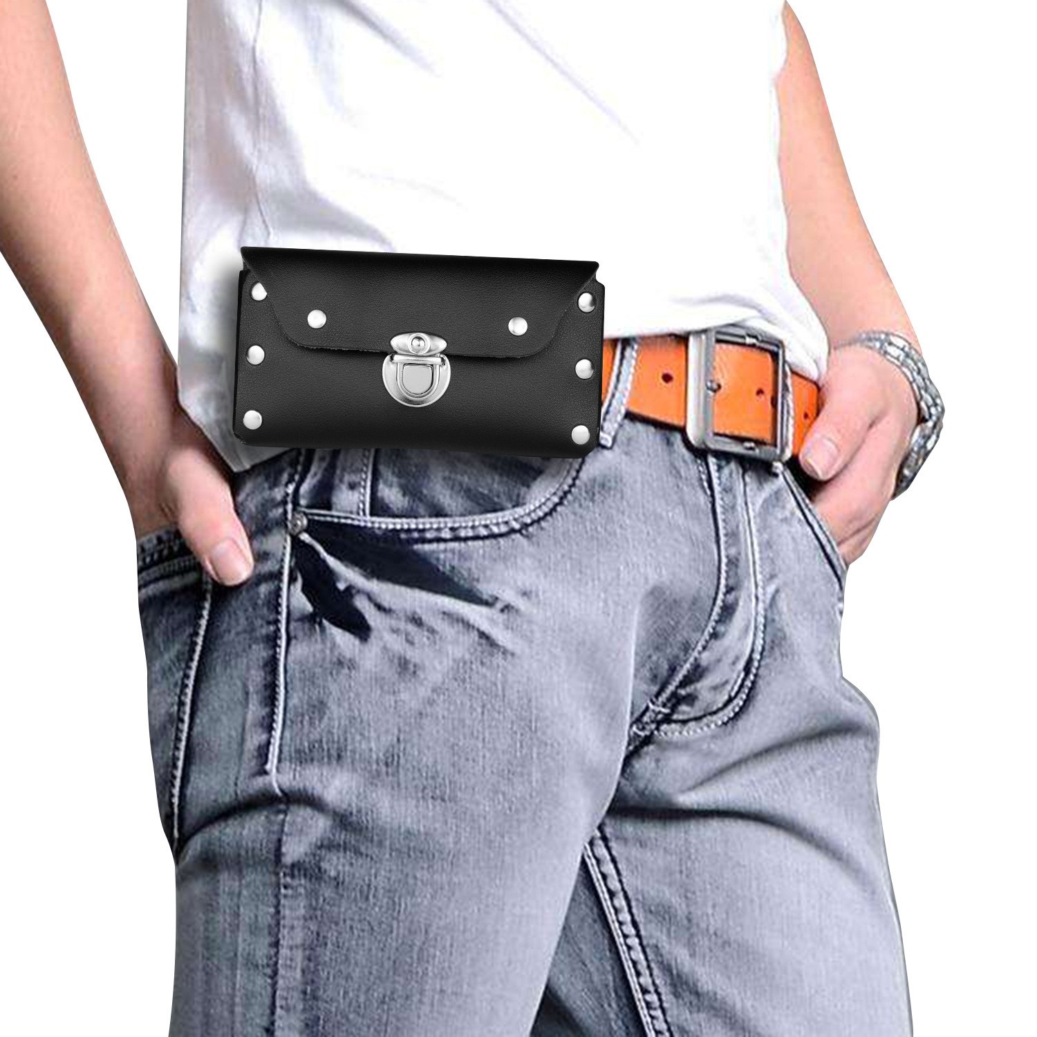 男士穿皮带手机腰包方便耐用