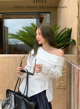 AIXILI爱西里 2025秋高级感翻领不规则设计长袖衬衫15238