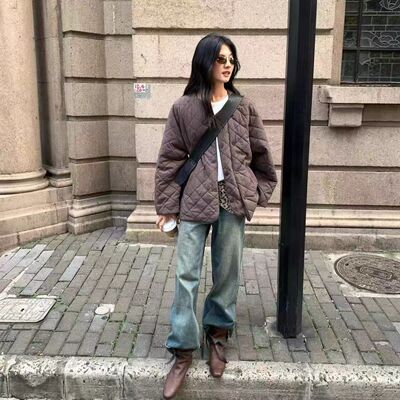 LOUISA.S棉服2025新款菱格双排扣设计宽松显瘦保暖短款外套 28235