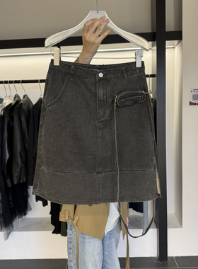 IN.CHOOSE U笑笑家 秋上新做旧感工装中裙牛仔裙(配腰包) 86825
