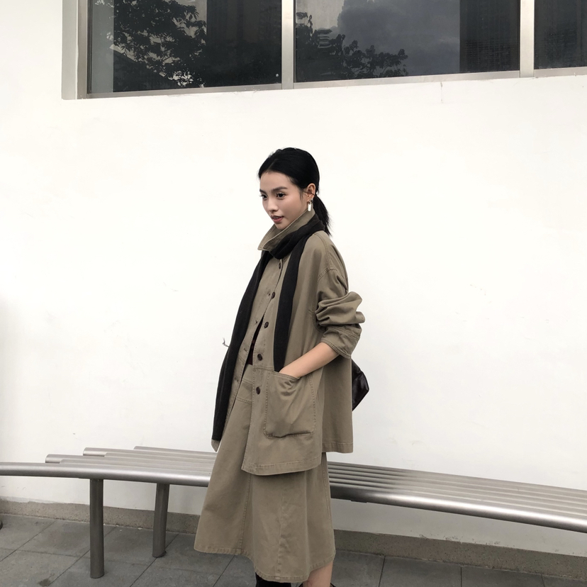 韩版纯色百搭宽松翻领牛仔外套