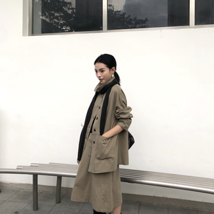 LOUISA.S 秋上新韩版纯色百搭宽松翻领单排扣牛仔外套27858