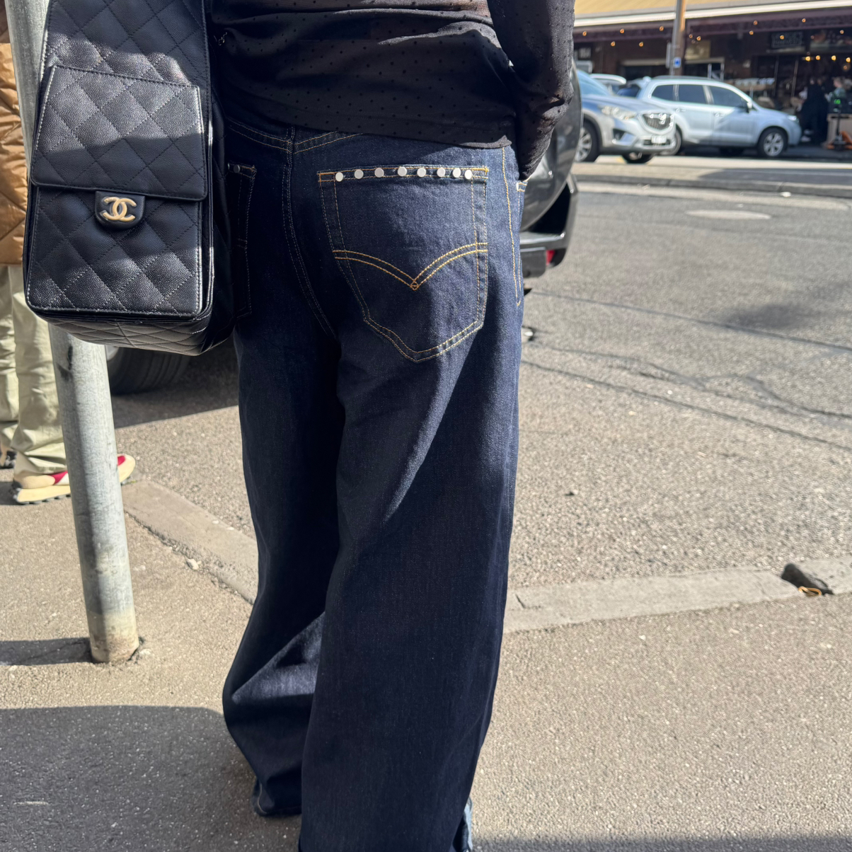 笑笑家春季新款宽松阔腿牛仔裤女