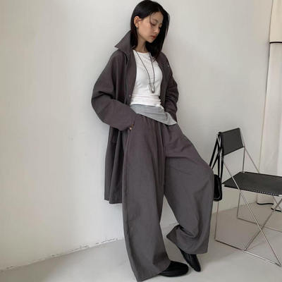 立领宽松中长款风衣外套