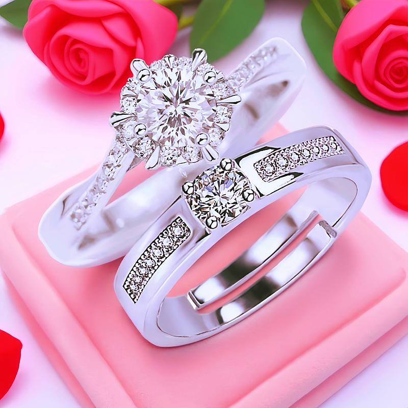 对戒新款婚礼仪式开口戒指1克拉