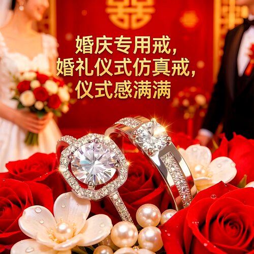 婚礼求婚可调节仿真情侣对戒开口