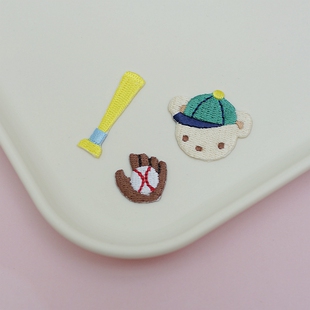 BF02熨烫款日本familiar风可爱卡通棒球小熊刺绣布贴宠物发夹DIY