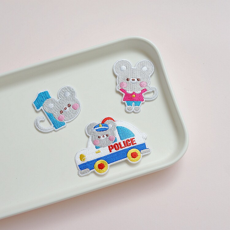cy-40熨烫款,原创卡通可爱小老鼠刺绣布贴补洞补丁贴龙骧包贴