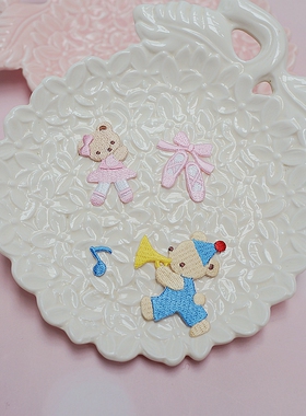 BF02熨烫款日本familiar同款可爱卡通小熊吹喇叭芭蕾舞舞鞋布贴