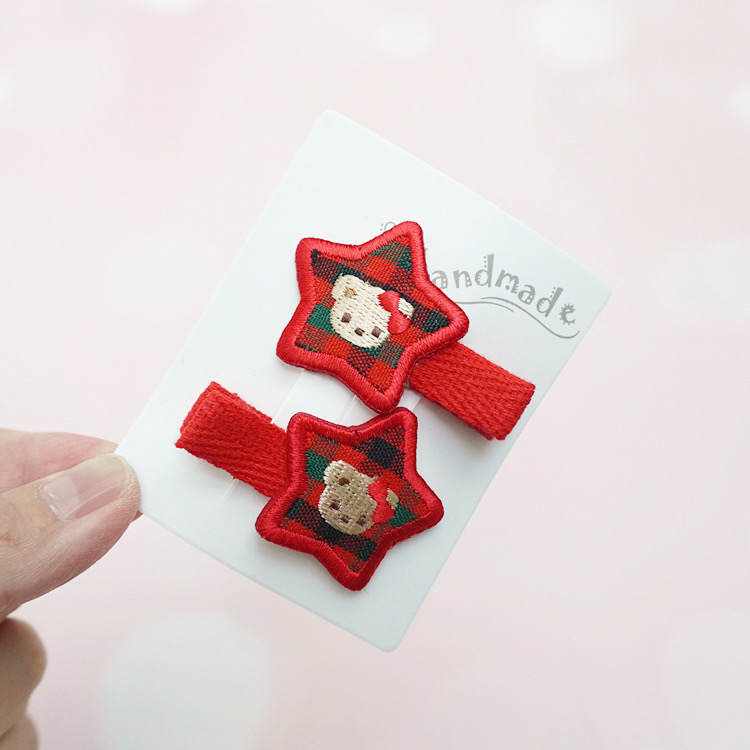 日本familiar同款可爱卡通格纹刺绣小熊五角星发夹鸭嘴夹刘海夹