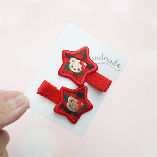 日本familiar同款可爱卡通格纹刺绣小熊五角星发夹鸭嘴夹刘海夹