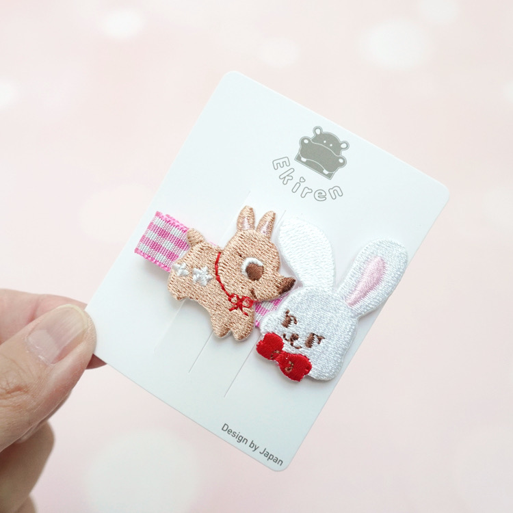 日本chieco saku风CS同款刺绣卡通小兔小狗可爱动物发夹鸭嘴夹