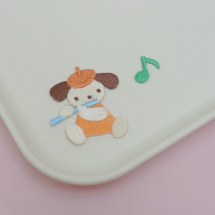 BF02熨烫款日本familiar风可爱吹笛小狗卡通刺绣布贴发夹DIY补丁
