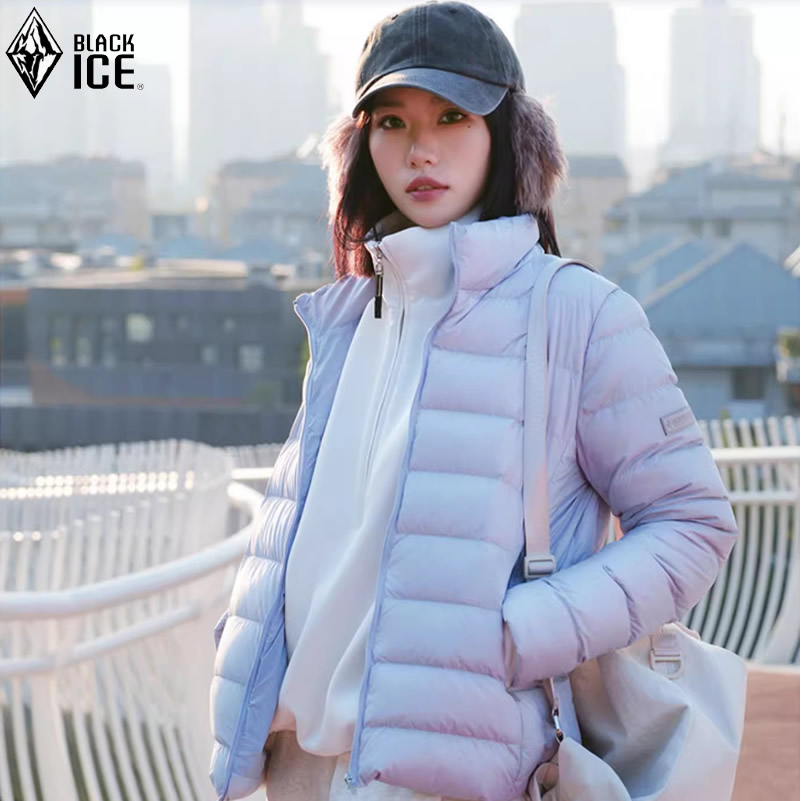 黑冰户外女款轻薄鹅绒服F8161 无帽立领秋冬保暖羽绒服内胆中间层