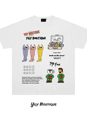 YGY潮牌320g重磅纯棉卡通印花T恤2026年夏季学生百搭情侣短袖上衣