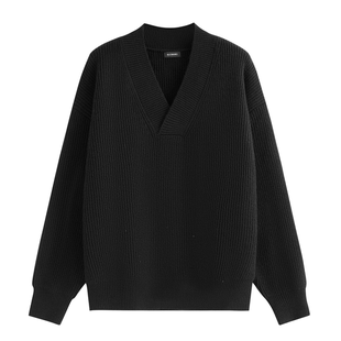 YGY韩系简约V领套头毛衣慵懒风秋季 情侣 百搭重磅宽松纯色针织衫