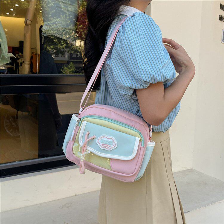 休闲少女小包包百搭可爱撞色学生高颜值单肩斜挎包出游轻便小背包