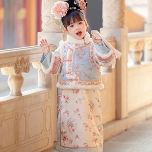 儿童汉服格格服冬季新款古装清朝宫廷女童旗袍加厚新中式贵妃古装