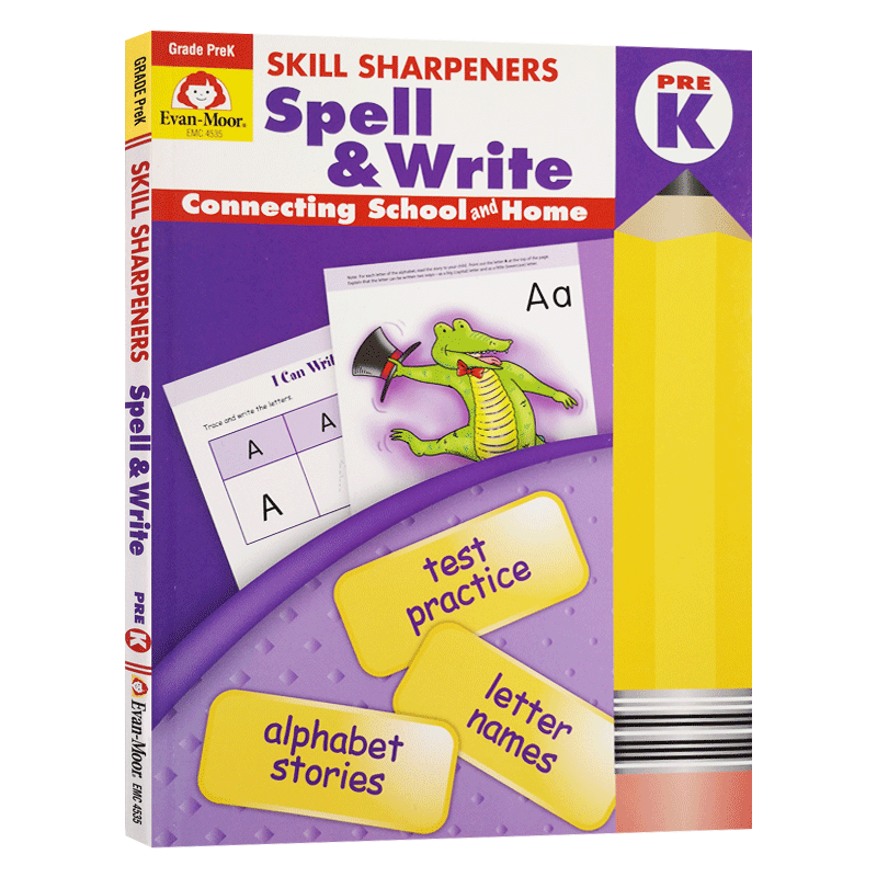 技能铅笔刀 拼写练习册 幼儿园小中班 英文原版 Evan-Moor Skill Sharpeners Spell Write Grade PreK 美国英语教辅教材evanmoor
