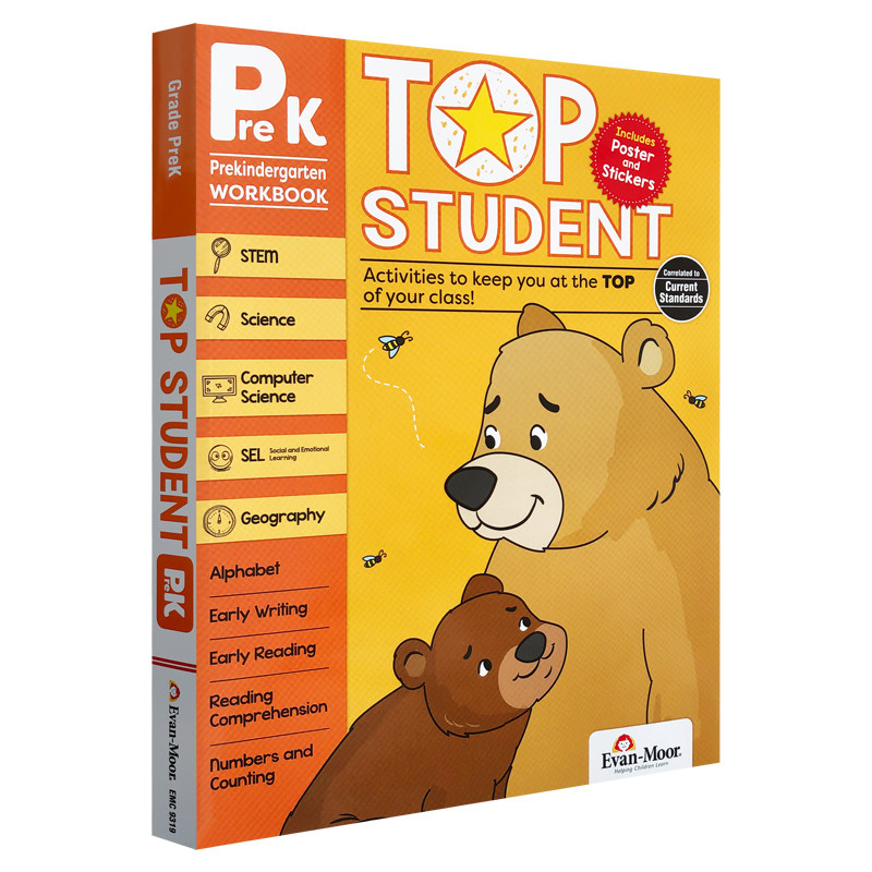 优等生系列 幼儿园小中班 英文原版 Evan-Moor Top Student Grade Prek美国加州教辅evanmoor进口科学计算机社交写作地理 少儿英语