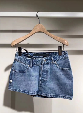 低腰设计感斜边半身裙2024春夏新款性感辣妹百搭牛仔短裙潮牌