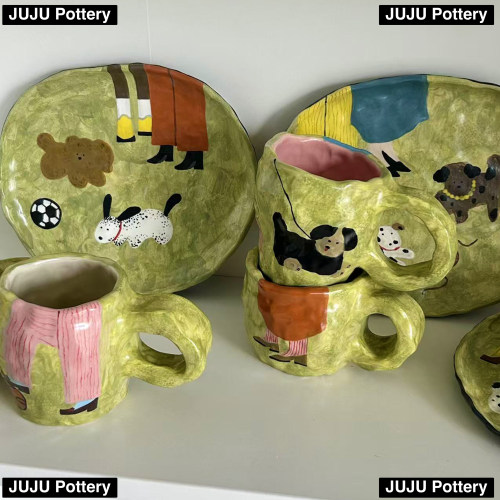 THE WILD X JUJU•遛狗系列插画小狗盘咖啡杯