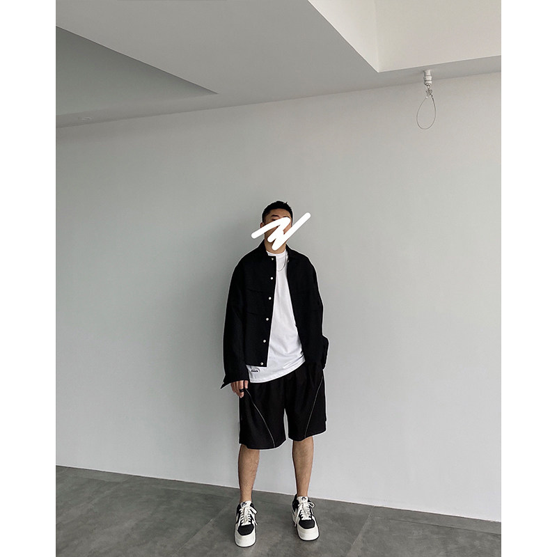 【sts】white line明线切割 廓形双褶百搭 5分西装短裤男