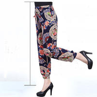 Middle-aged and elderly women's lantern pants, women's summer thin and loose ice silk mom pants, printed large-sized base grandma pants thumbnail 7