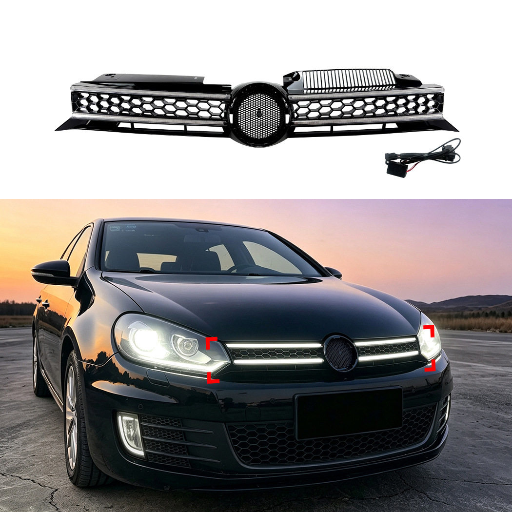 适用大众高尔夫6 高6 Golf MK6改GTI款带灯LED发光中网格栅改装