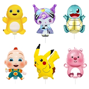 JOJO宝贝库洛米奶龙露比卡通铝膜圆气球男孩女孩手拿夹片托杆气球