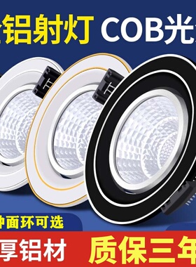 射灯led嵌入式天花灯cob三色射灯客厅背景墙牛眼灯防雾灯防眩