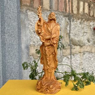 崖柏木实木雕刻居家客厅摆件神像人物立体禅杖达摩祖师装饰工艺品