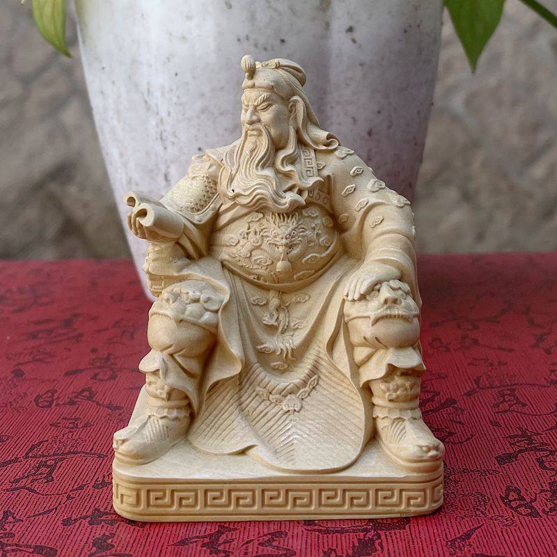 黄杨木雕刻居家摆件神像人物威武武神关二爷拿书关公爷复古工艺品