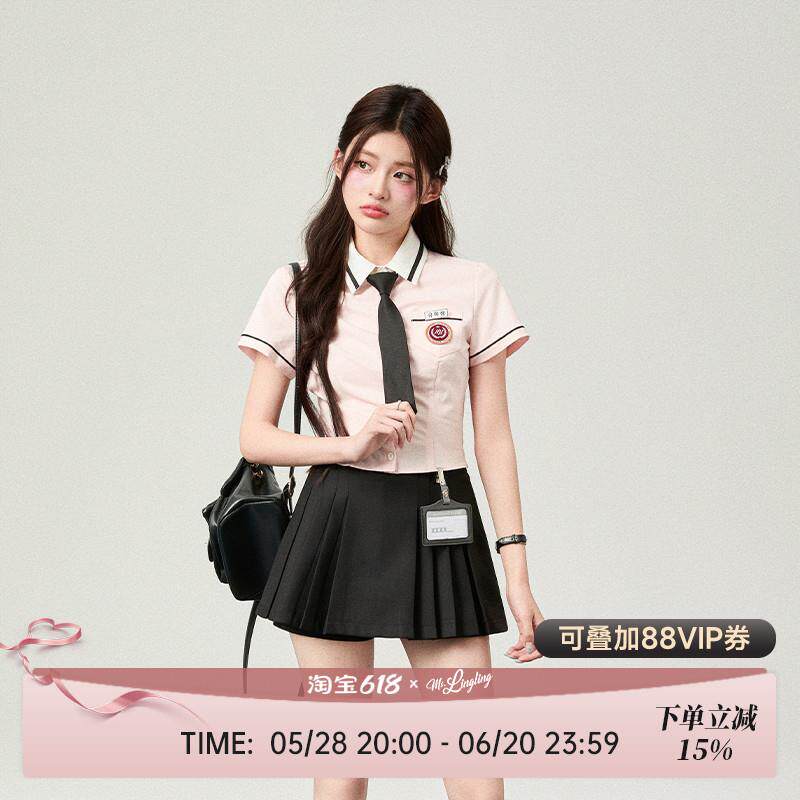 年夏季短款韩系校服衬衫女短袖新款修身收腰上衣